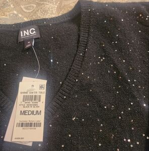 INC Black Sweater with Silver Accents